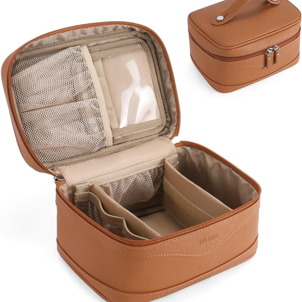 Brown Leather Travel Makeup Case